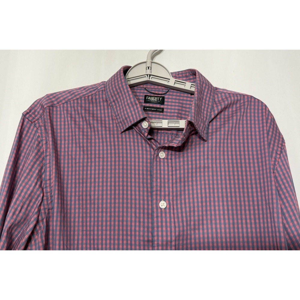Faherty Shirt Movement‎ Shirt Mens Large Pink/Blue Gingham Performance Stretch
